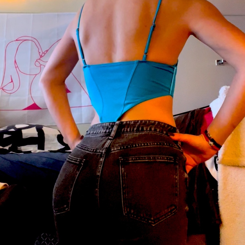 Blue Zara cutout body suit